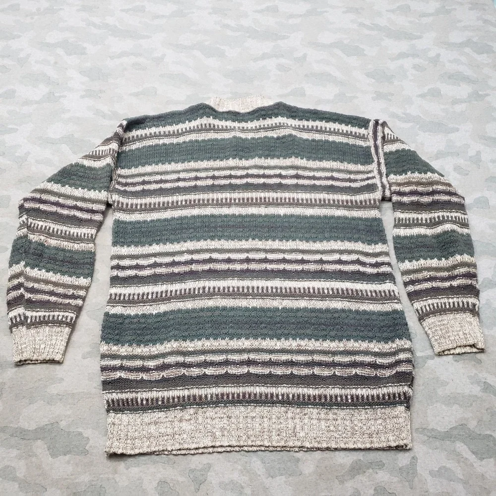 Vintage Crossings Sweater Mens Large Green Striped Pullover 3D Knit Grandpa Core